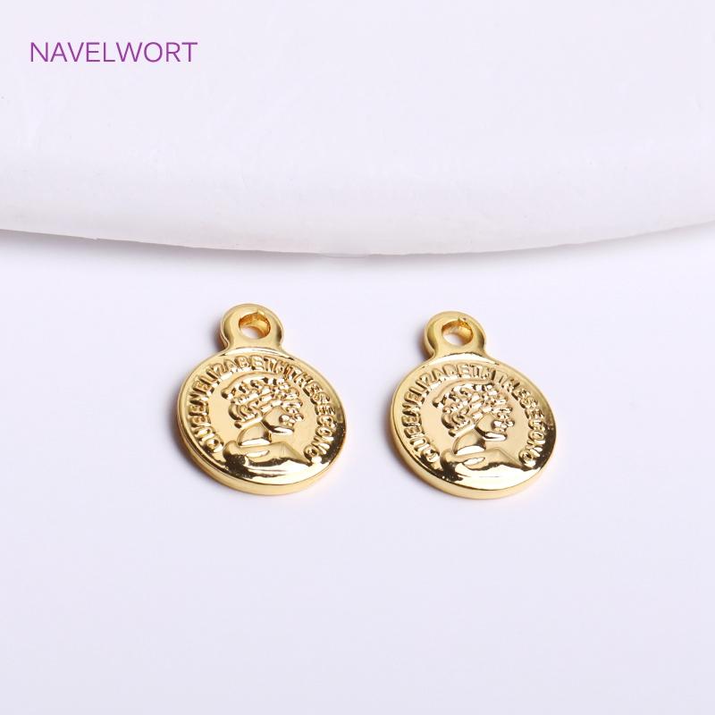 8mm 14K Gold Plated Tiny Coin Charms With Queen Avatarm,Brass Metal Round Coin Charms For Bracelet Making Accessories Wholesale