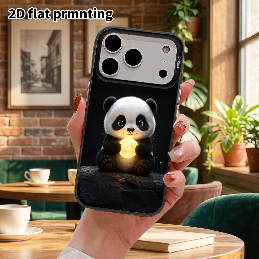Carcasa de telefon: Plat 2D, potrivit pentru husă protectoare iPhone 18 17 16 15 14 13 12 Pro, ursuleț panda mic îmbrățișând luna, cadou de sărbătoare perfect pentru Crăciun an