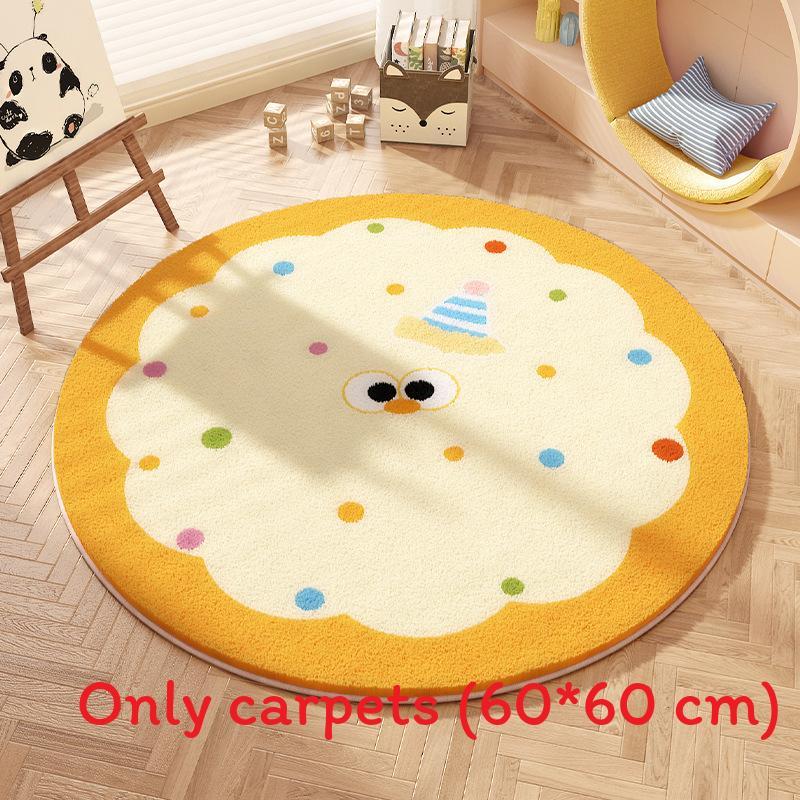 Cartoon Animal Pattern Circular Carpet With Water Wash For Kids Bedroom And Lounge Area