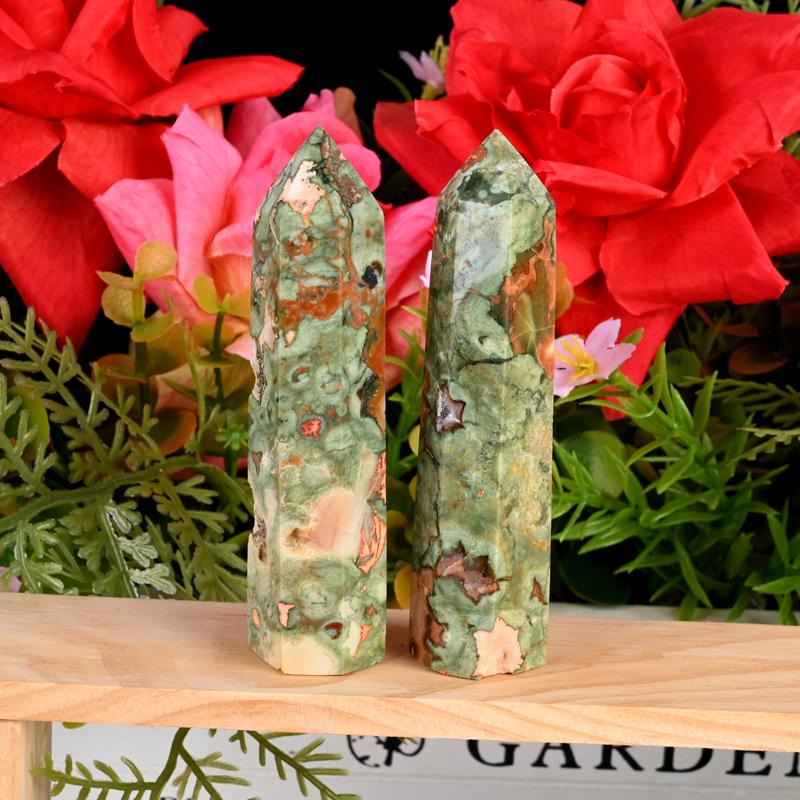 Hot Sale Natural Gemstone Healing Crystal Green Kambaba jasper Point Tower for Home Decoration