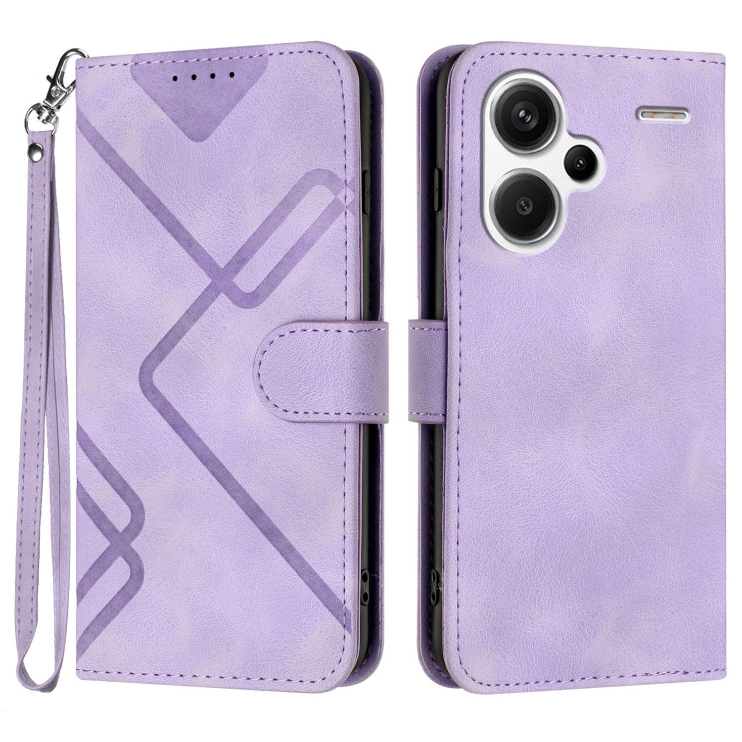 

For Xiaomi Redmi Note 13 Pro+ 5G Wallet Case Line Imprinted PU Leather Phone Cover with Strap E