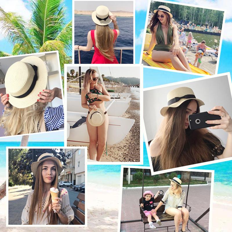 Straw Hat Women Summer Hat Beach Ladies Casual Flat Brom Bowknot Panama Hat Breathable FashBreathable Fashion Sun Hats For Women