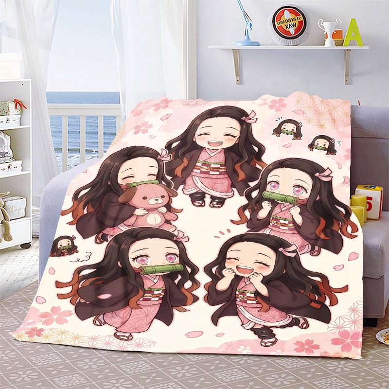 Nezuko Kamado Lightweight Flannel Blanket Soft Warm Throw Cozy Blanket for Sofa Bed Home Decor -QJY