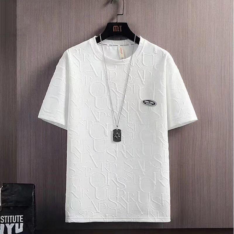 Summer Men's  Suit Casual Solid Color Waffle T-Shirt and Shorts Set