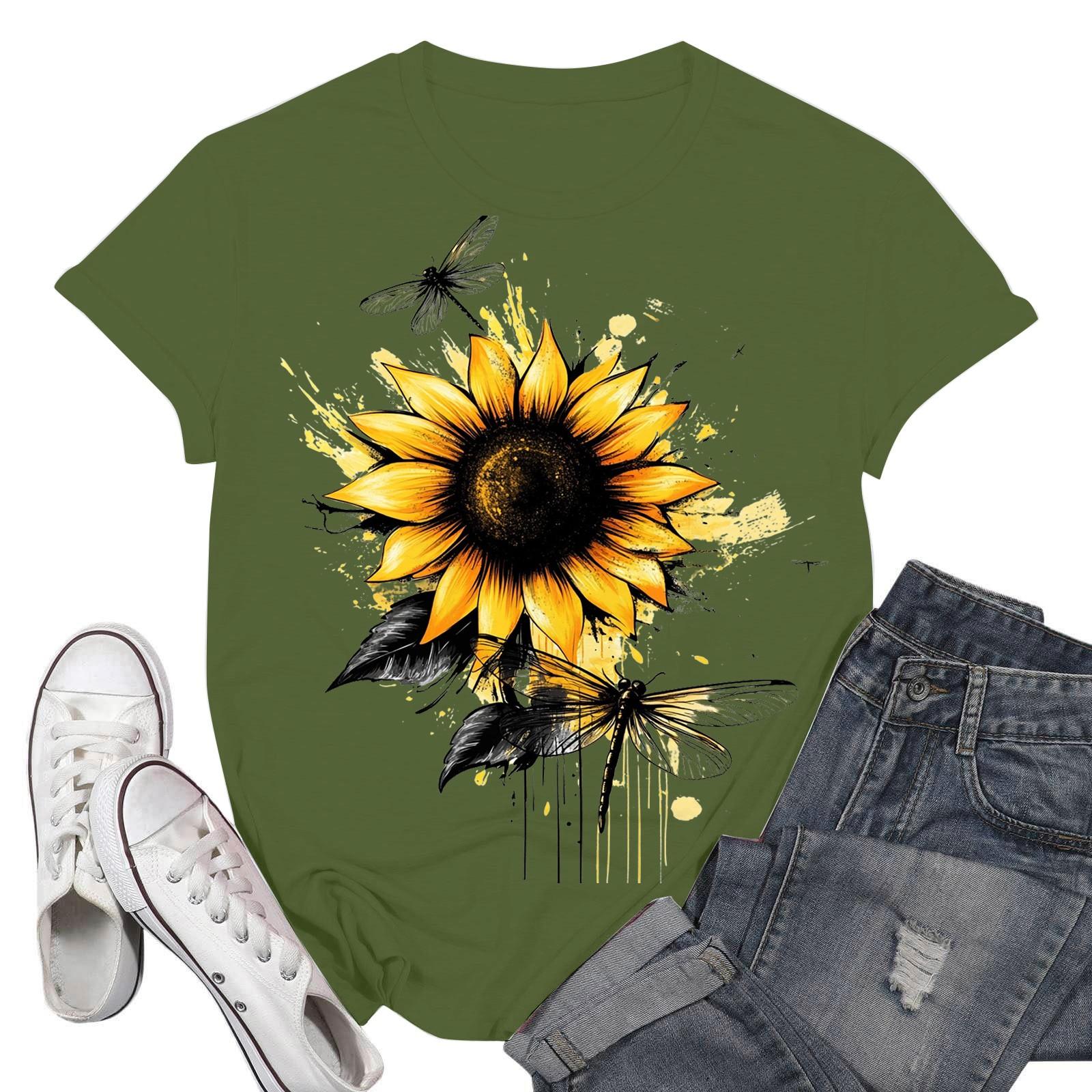 

Женские модные повседневные пуловеры с короткими рукавами и круглым вырезом с принтом L армия зеленый