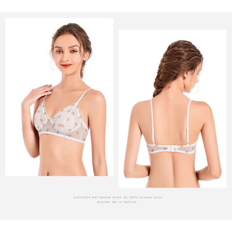 Mesh Trendy Floral Ear-free Underwear Thin Section Steel Ring-free Spaghetti Straps Double-breasted Bra Triangle Cup