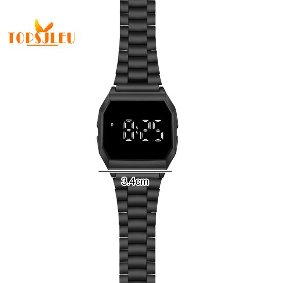 Electronic LED Display Watch: Battery Operated, Touchscreen, Square Steel Band - Perfect for Men, Women, and Students