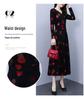 Spring & Fall V-Neck A-Line Dress for Middle-aged Women: Mid-length, Printed, Waist-cinching, Wide Hem