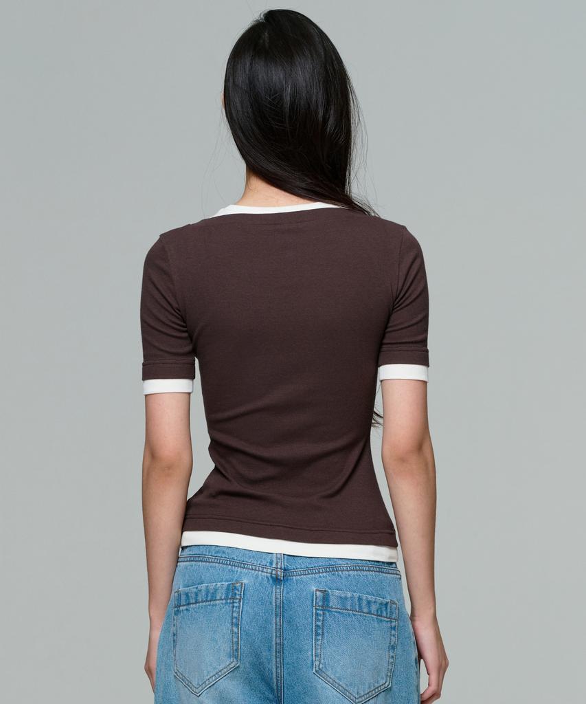 ERA Women Boat Neck Double Layer Slim Rib T - Toasted Cream