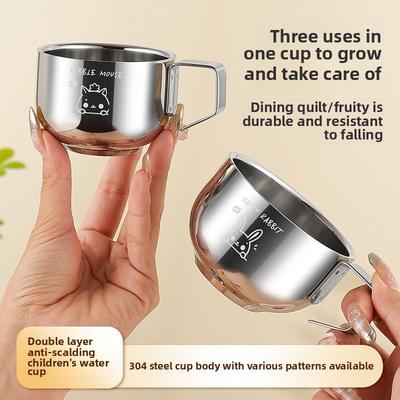 Wear Resistant and Anti Drop Stainless Steel Double-layer Compact Children's Household Baby Milk Cup Drinking Cup with Handle