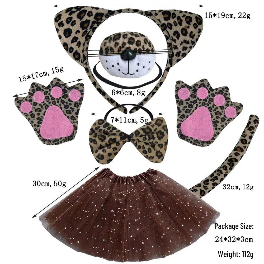 Set Maschera di Halloween per Bambini con Fascia Testa Testa di Leopardo e Orecchie da Gatto con Adesivi per il Viso