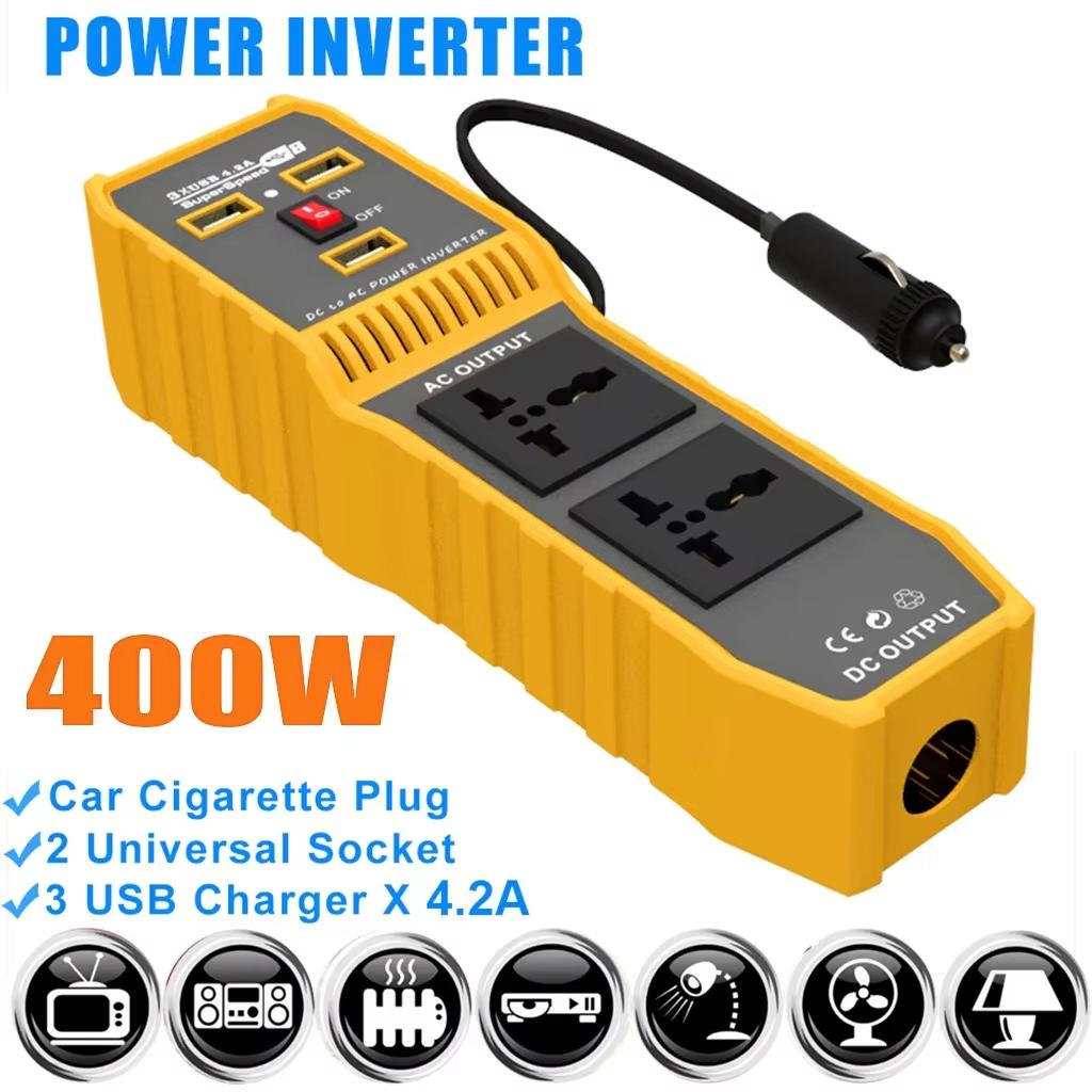 12V DC to 220V AC 400W Car Power Inverter Portable 3 USB Ports + 2 AC Outlets Converter