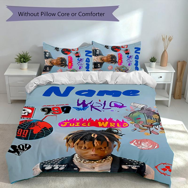 3pcs Custom Name Juice WRLD Set,Includes 1 Duvet Cover and 2 Pillowcases,All-season Bedroom Decor