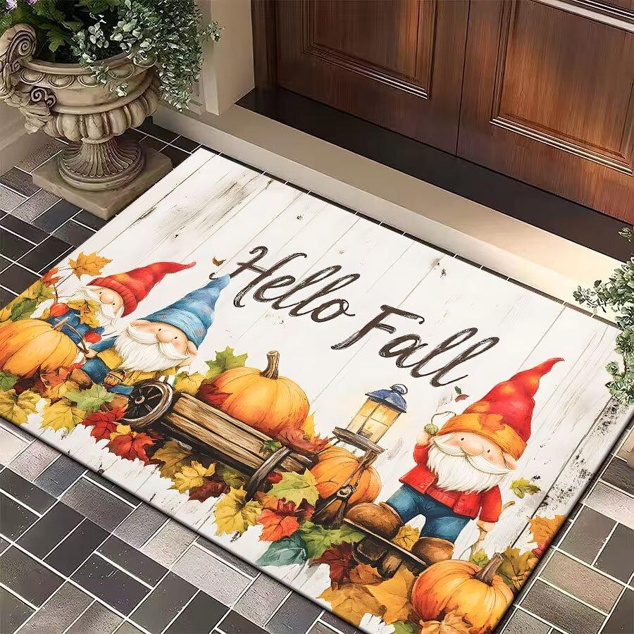 Christmas Elf Welcome Non-slip Water Absorbent Mat Rug Carpet for Bathroom Entryway Red Green Plaid Festive Home Decoration