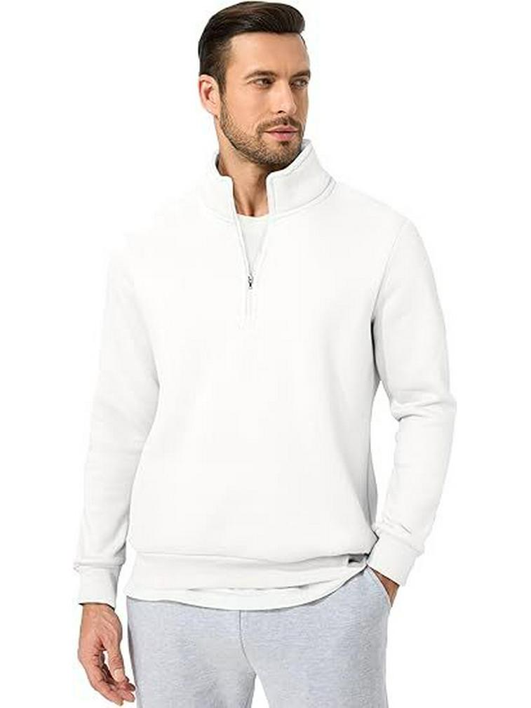 Men's Quarter-Zip Stand Collar Sweatshirt - Casual Long Sleeve Winter Top