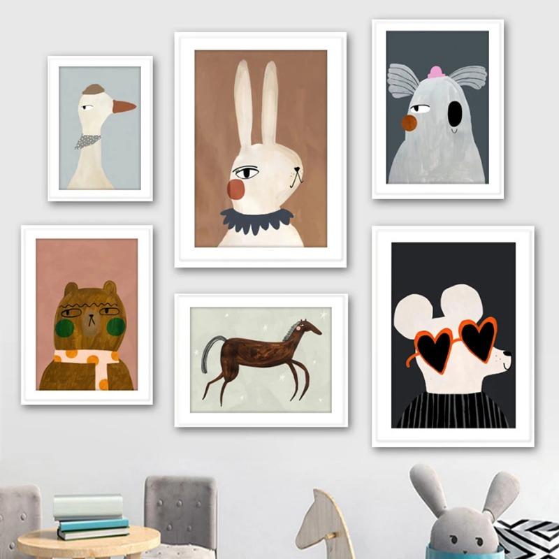 Nordischer Bär Panda Gans Koala Maus Katze Hund Pferd Wandkunst Leinwandmalerei Poster und Drucke Wandbilder Baby Kinderzimmer Dekor