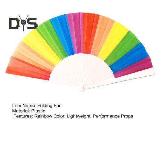 Rainbow Folding Fan Portable Plastic Handheld Colorful Summer Cooling Fan Decoration Dance Performance Props Party Costume Accessories