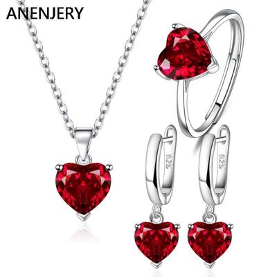 Aşk Kalp Zirkonya Kolye Kolye Küpe Yüzük Takı Setleri Kadınlar için Yıldönümü Nişan Partisi Takı bijoux
