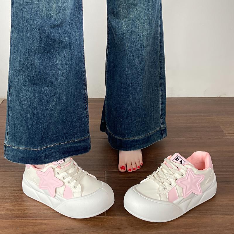 Fashion Sports Shoes Spring New Round Head Deep Mouth Splicing Before Lacing Anti-slip Wear-resistant Flat Low Top Single Shoes