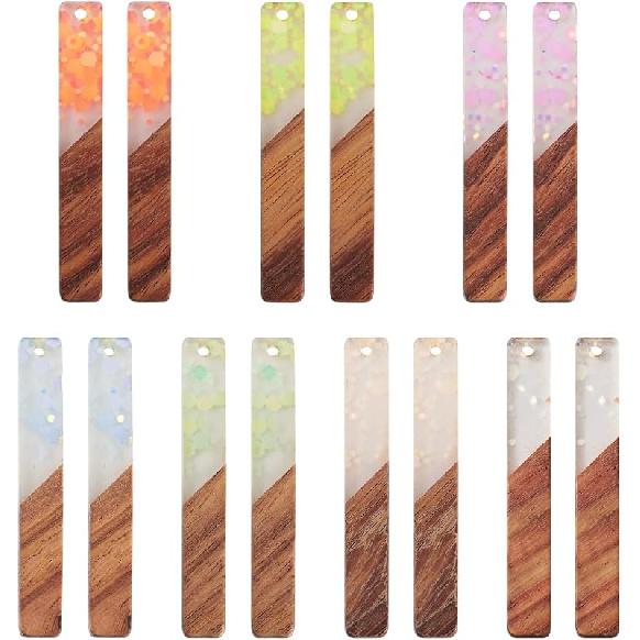 

Cheriswelry Walnut Wood Big Pendants Big Wooden Necklace Charms Paillettes Transparent Resin Earring Pendants for DIY Craft Bracelet Jewelry Making Rectangle