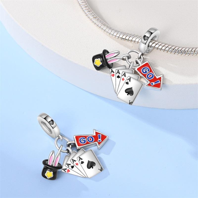 Halloween Series Copper Circus, Clowns & Tickets Triple Dangle Charm Fits 3Mm Bracelet Funny Joker Beads Jewelry