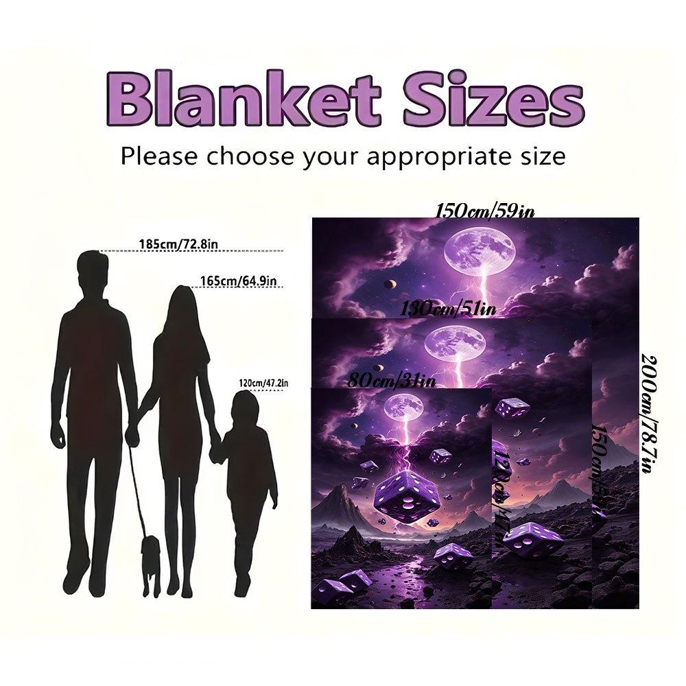 Purple Dice Fantasy Landscape Wall Art PrintBlanket Flannel Throw Blanket for Sofa, Bed, Travel, Camping, Office