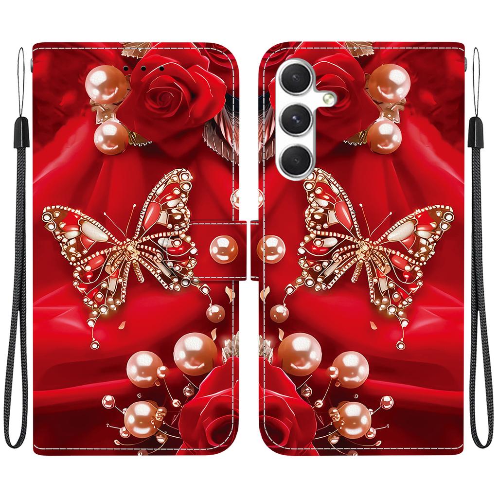 Handmade PU Leather Flip Case for Samsung Galaxy S25 (SM-S931B)- Anti-Slip Shockproof Cover with Wrist Strap & Heart/Rose Cat Designs