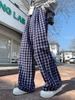 Pantalon d'été rétro à carreaux taille haute jambes larges pour femme (Petite) - Style 2026