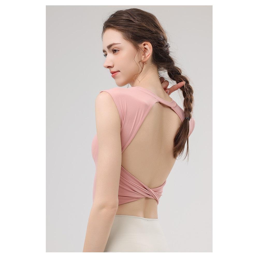 Costum nou de vară pentru yoga, vestă cu cupă pentru piept pentru femei, sport cu mânecă scurtă, spate decupat, top vestă costum yoga cu absorbție a șocurilor