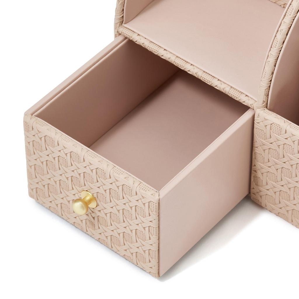 Francfranc Embossed Desk Organizer, Large, Pink, Drawer-Style Storage Box for Stationery and Small Items