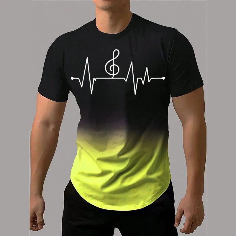 Men's T-Shirt 3D Printing Gradient Style Musical Note Tee Summer Oversized T Shirt For Men Fashion Short Sleeve O-Neck Tops
