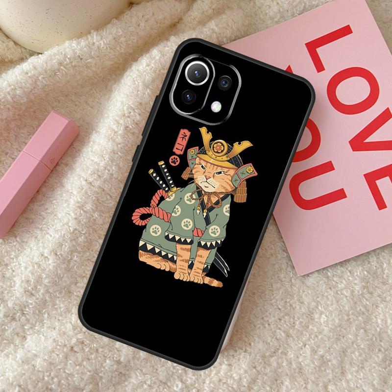 Ukiyo-e Samurai Cat Neko Ramen Case For Xiaomi 14 15 Ultra 15T 14T 13T Pro 17 Pro Max POCO X7 Pro X3 X5 X6 F5 F6 F7 F8 Cover