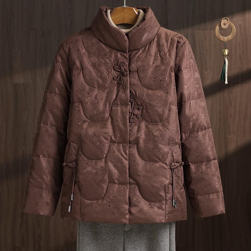 Mom's Winter White Duck Down Jacket - Warm, Stylish Chinese National Style Coat for Middle-aged & Elderly Women