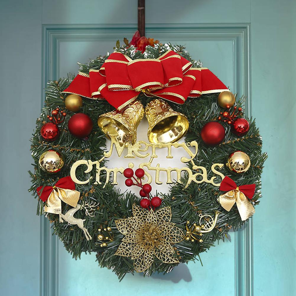 Christmas Artificial Wreath 30cm Front Door Wall Hanging Rattan Wreath with Bowknot Jingle Holiday P