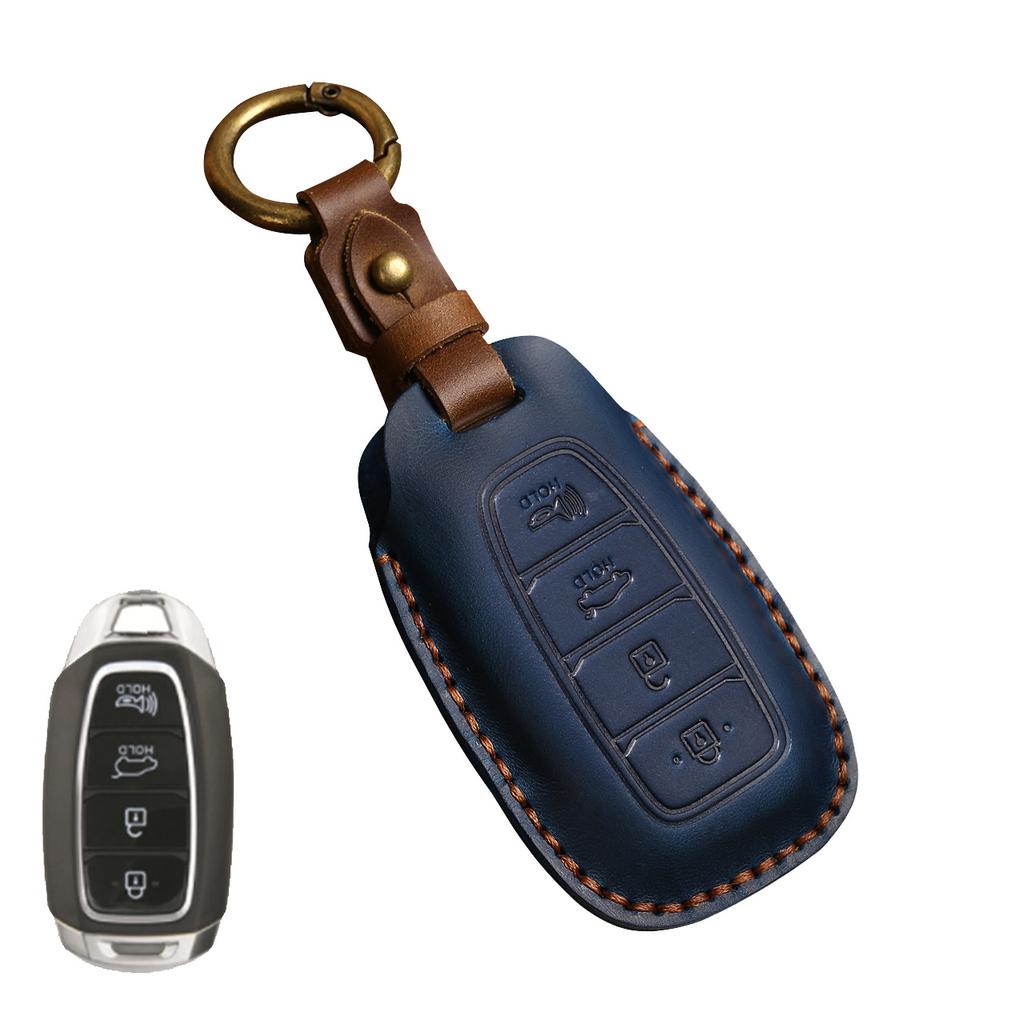 Genuine Leather Key Fob Cover for Hyundai Fista Elantra Mistra Santa Fe - Premium Car Key Protector Case