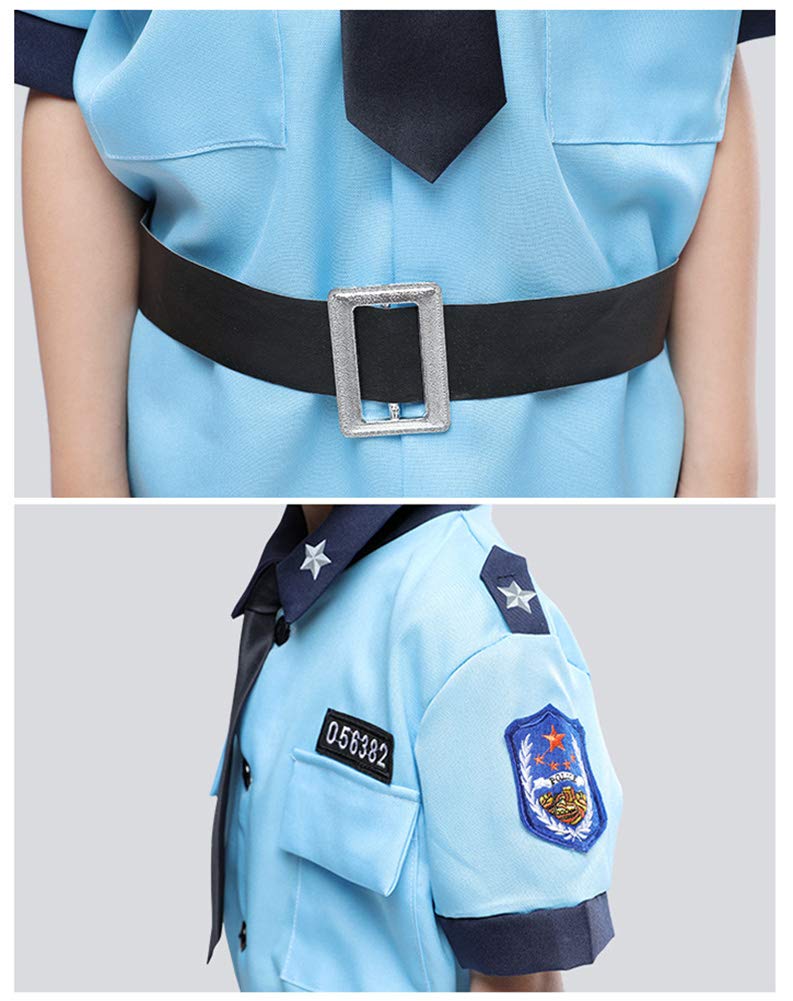 KIRI Kids Police Officer Cosplay Costume for Halloween, Boys' Police Uniform, Size Small, Blue
