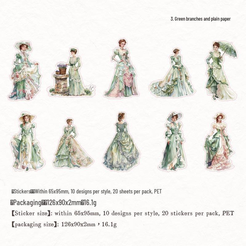 Yan Ji Chun Fu Skirt Hem Series: Retro European Character Stickers, 6 Styles
