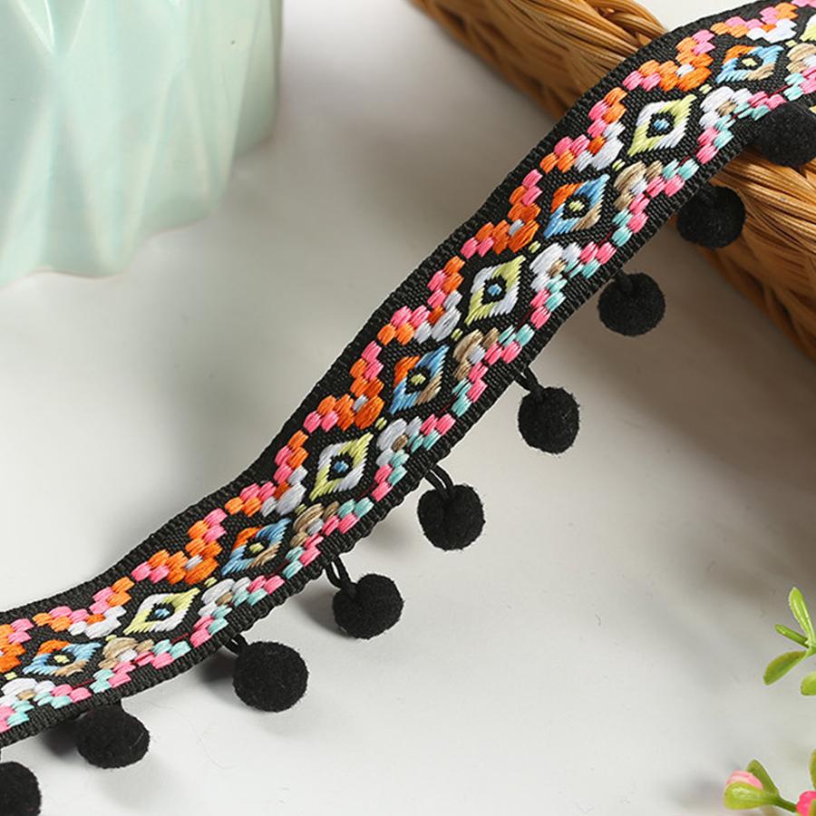 1 jard Koronkowy Brzeg z Frędzlami - Kolorowa Wstążka z Frędzlami i Pomponami do Rękodzieła DIY, Szycia i Dekoracji Odzieży | Miękki Krawędź z Futerkiem BoBo z