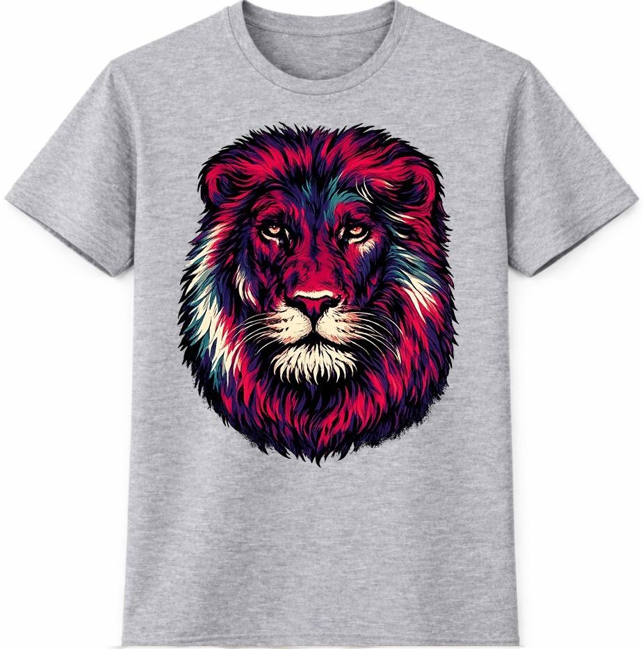 Lion Head T Shirt Colorful Wild Animal Graphic Tee Artistic Portrait Top