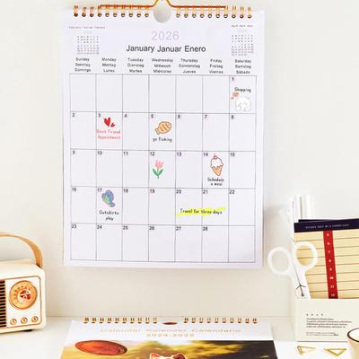 2026 Wall Calendar Multilingual 12-Month Coil Planner - Modern Decorative Calendar for Home, Classroom, Office & Living Room