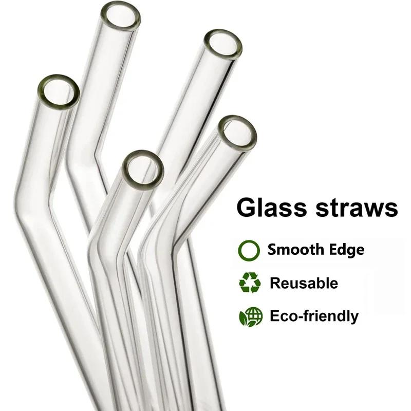 2/4/8Pcs Glass Straw Set Reusable Drinking Straw Borosilicate Glass Tube Sippy with Brush for Drinks Cocktail Cup Accessories