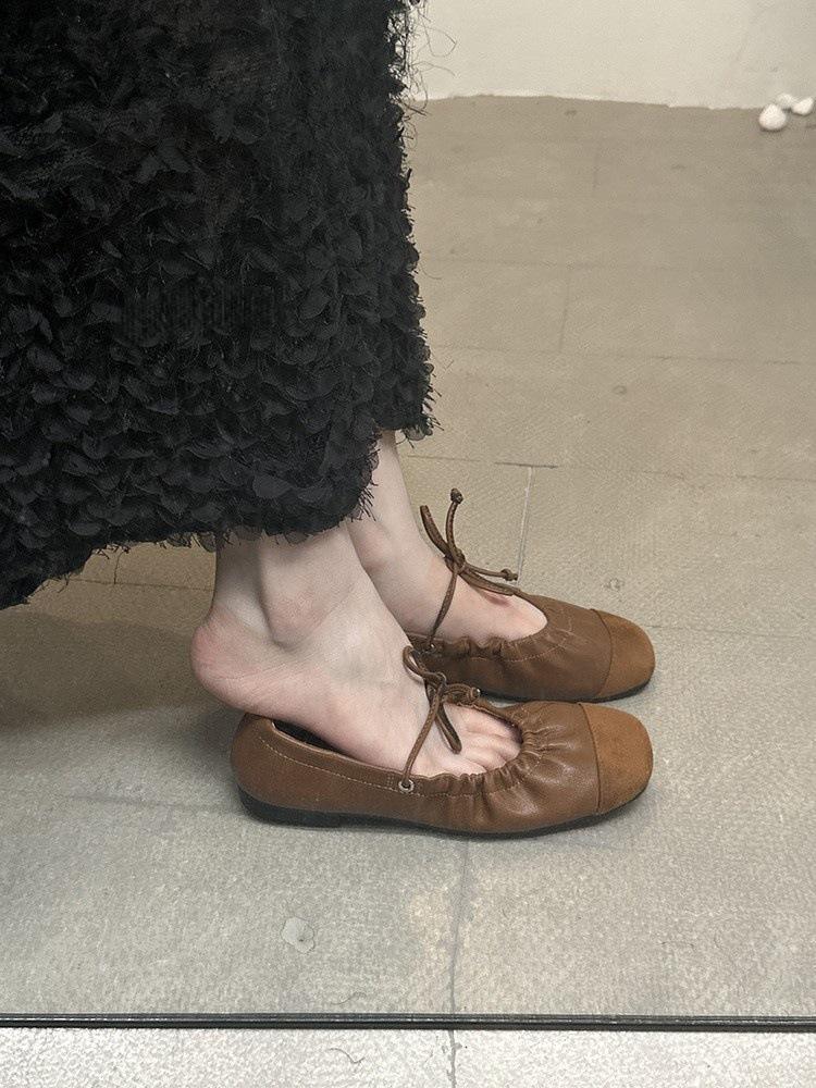 Retro-Falten-Weichleder-Nischen-flache Mary-Jane-Schuhe für Damen, Frühling und Herbst, Temperament