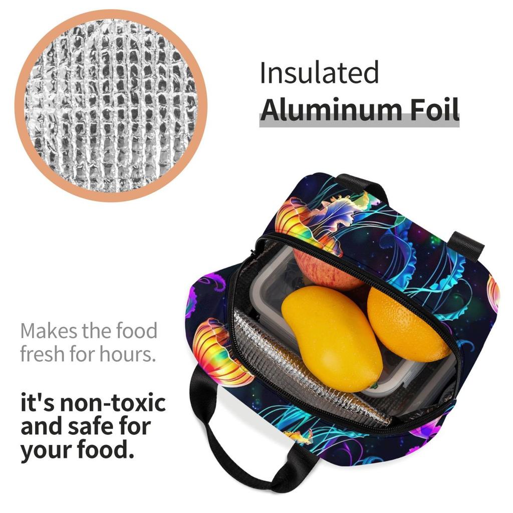 Psychedelic Bioluminescent Trippy Jellyfish Insulated Lunch Bag for Women Office Cooler Thermal Food Box Tote Lunch Boxes
