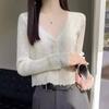 Ice Silk Knitted Cardigan Women's Thin Coat Shawl Short Outer with Skirt Sunscreen Shirt Summer Top Small Blouse