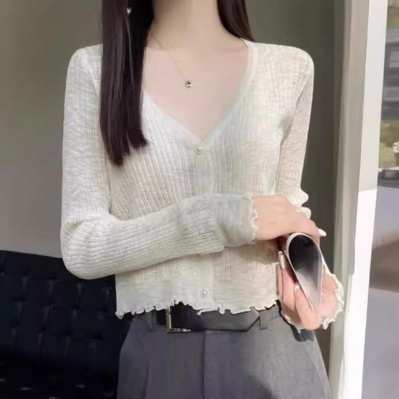 Ice Silk Knitted Cardigan Women's Thin Coat Shawl Short Outer with Skirt Sunscreen Shirt Summer Top Small Blouse