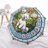 Glass Bichon Frise pattern umbrella, portable and foldable design, 8 ribs, a casual accessory for Halloween, Christmas, and birthday gifts.