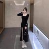 Elegant Long Slit Hepburn Black Dress for Autumn