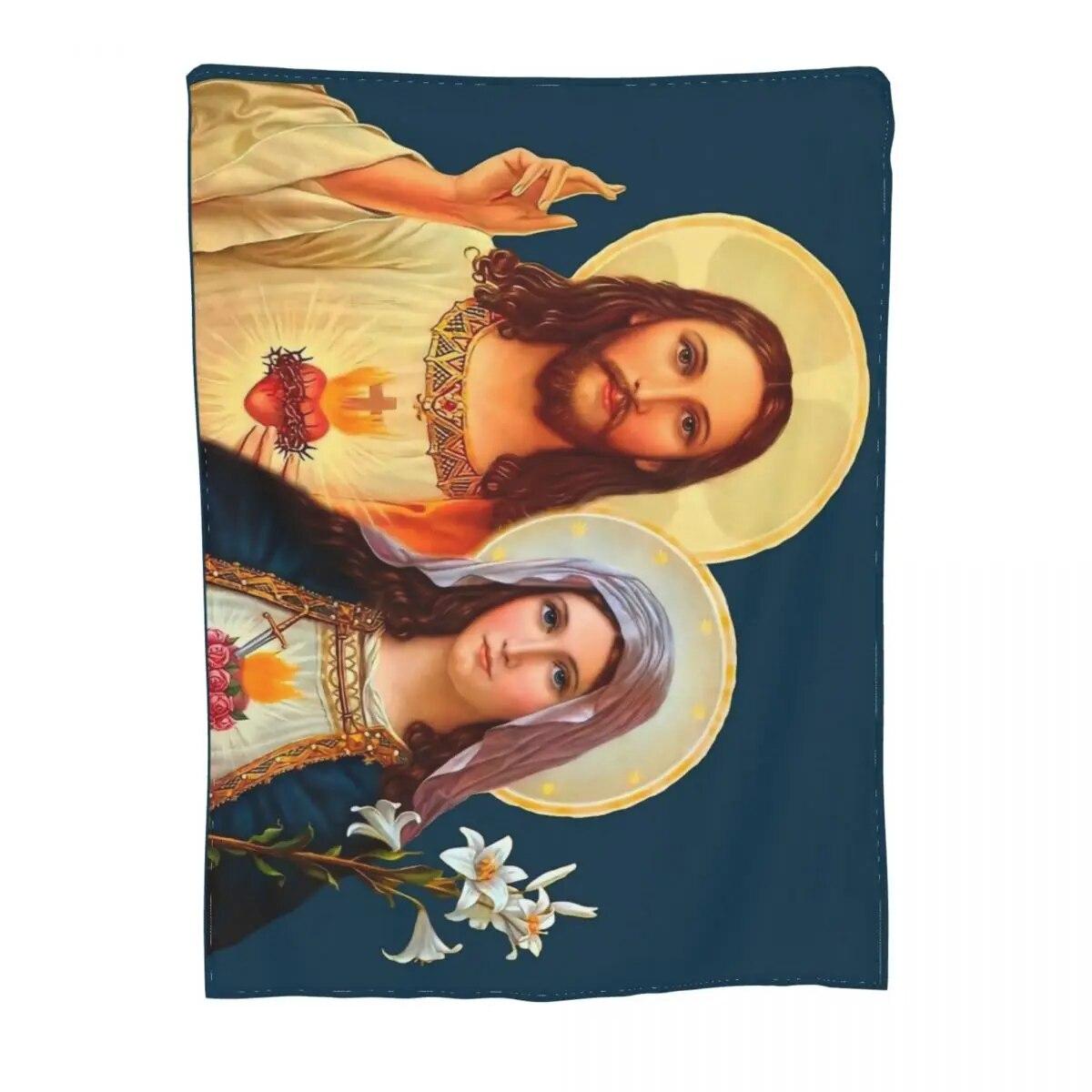 

Twin Hearts - II Флісова ковдра Ісус і Діва Марія Ковдра для офісної постільної білизни Ультрам’яка ковдра 75x100cm