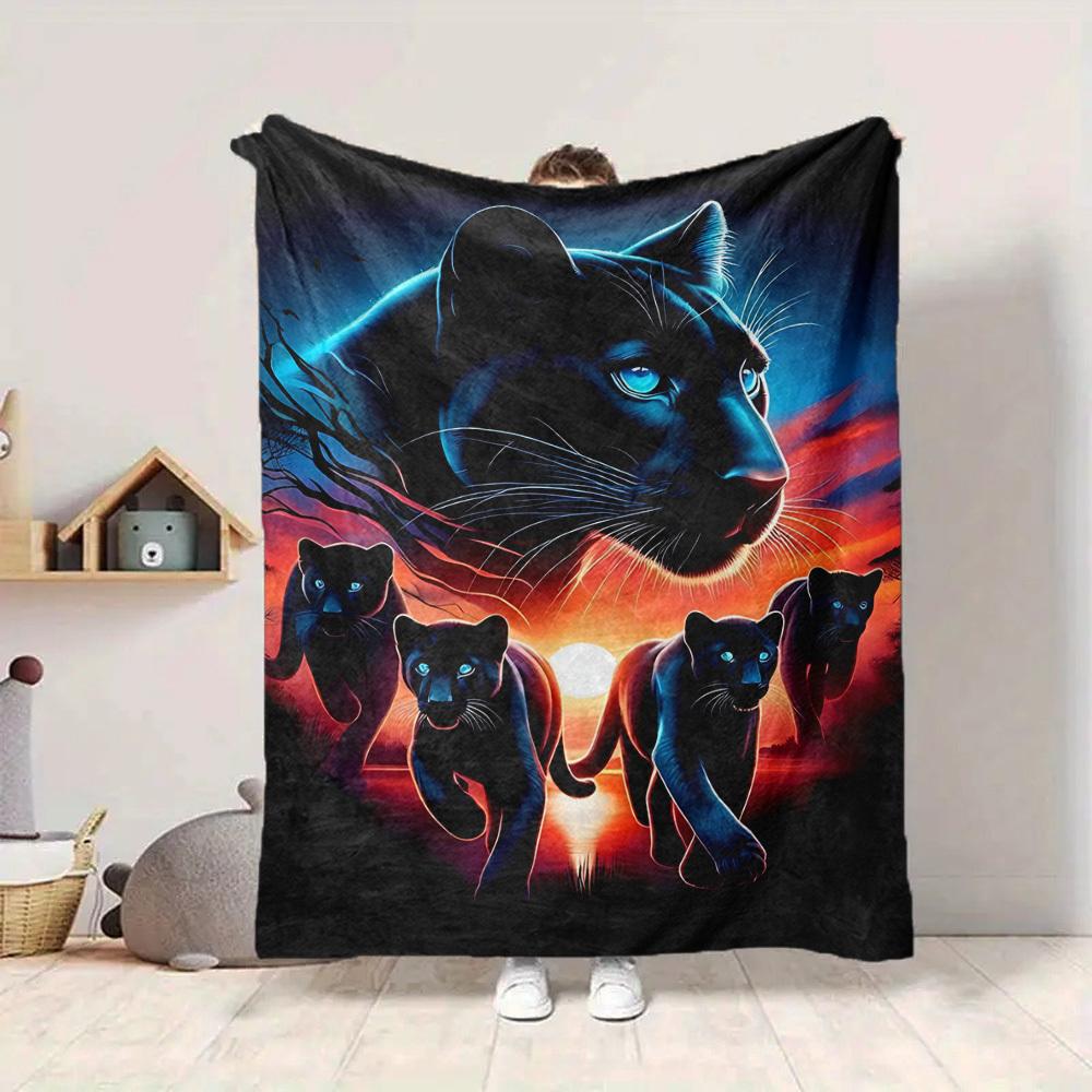1pc Panther Family Blanket Lightweight Flannel Blanket Throw Blanket For Sofa, Bed, Travel, Camping Yy2509026167