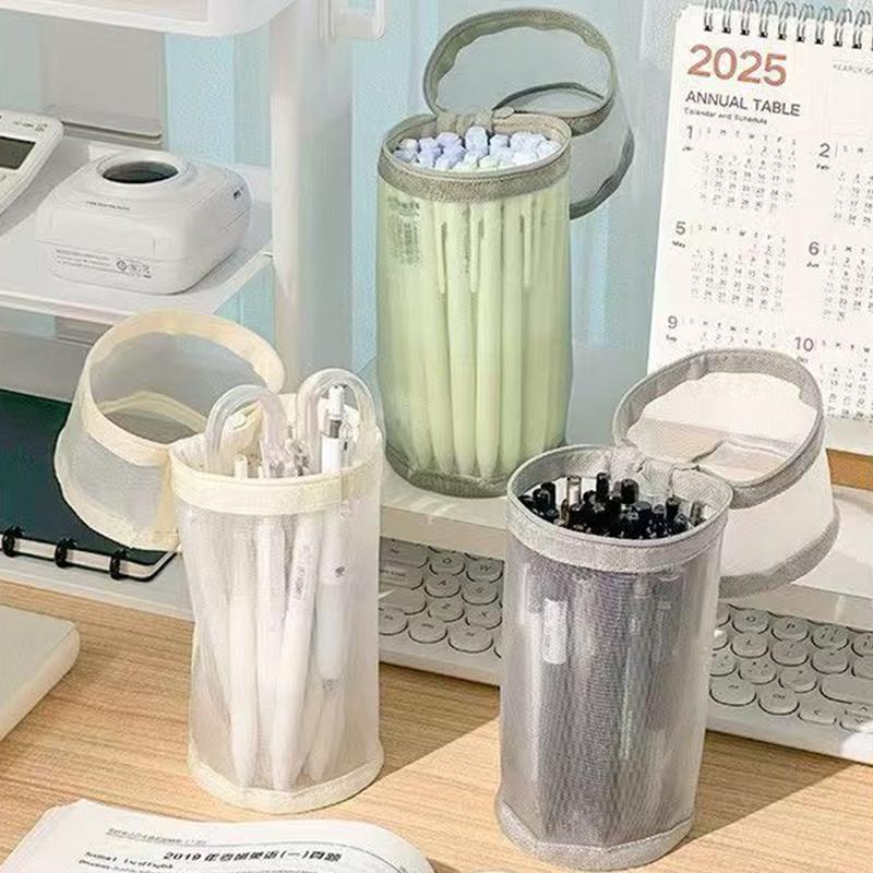 Mesh Dual-Use Makeup Brush Storage Bag Portable Brush Case Simple Large Capacity Brush Bucket Holder Travel Stand-Up Pouch